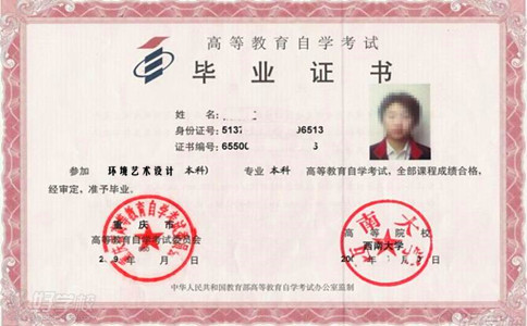 西南大学自考《环境艺术设计》专升本毕业证书